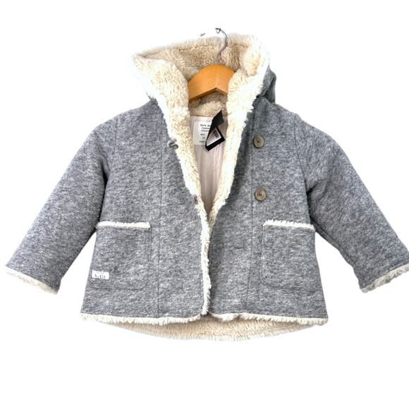 ZARA Baby 2/3 Girls Wool Hooded Fur Lined Jacket Coat